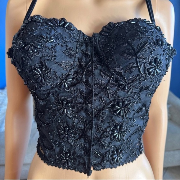Vintage Fashion Fantasy Black Beaded 90’s Y2K Cropped Bustier - Picture 2 of 7